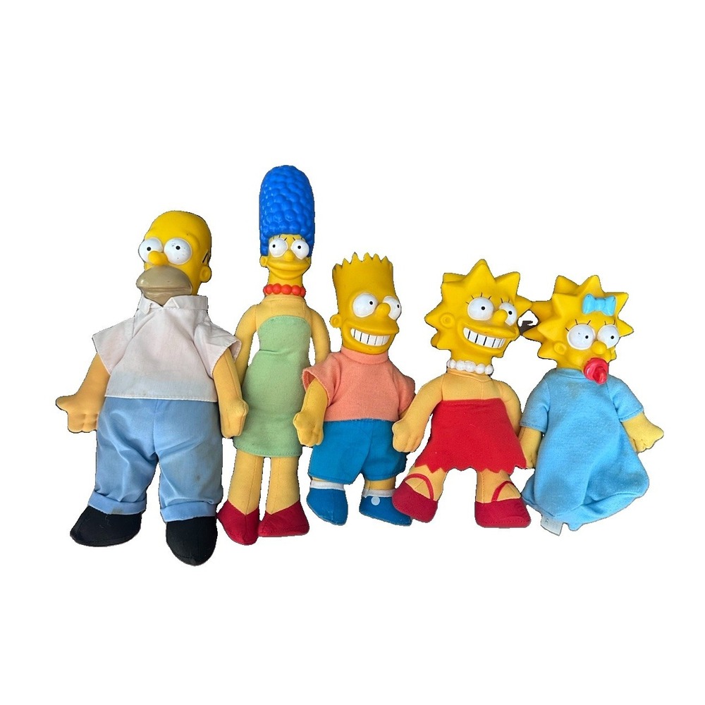 Lot of 5 Simpsons Family Plush Dolls Plastic Head 20th C Fox Matt Groening 1990